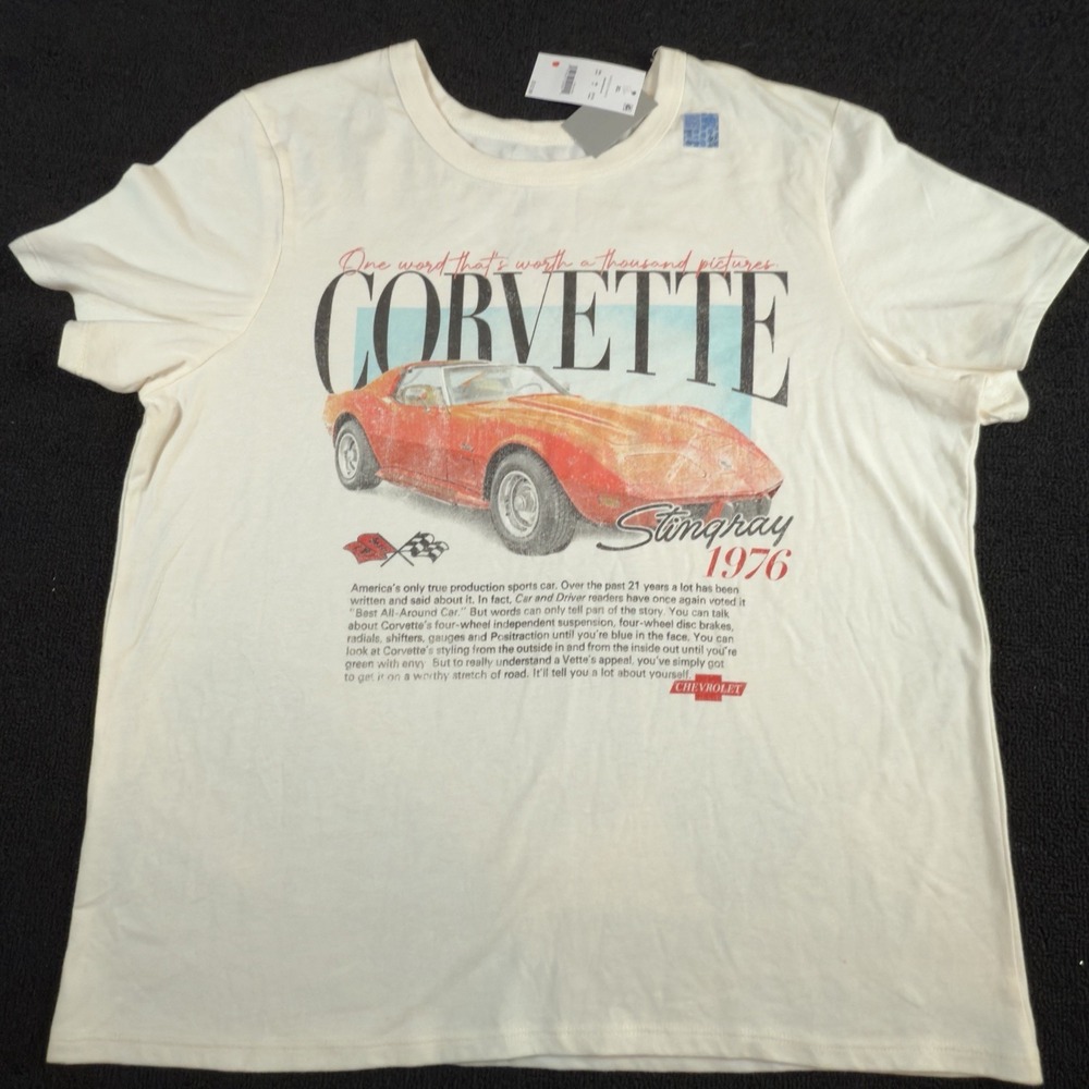 Official‎ GM 1976 Corvette Stingray Hybrid Apparel Mens Size XL White Graphic T